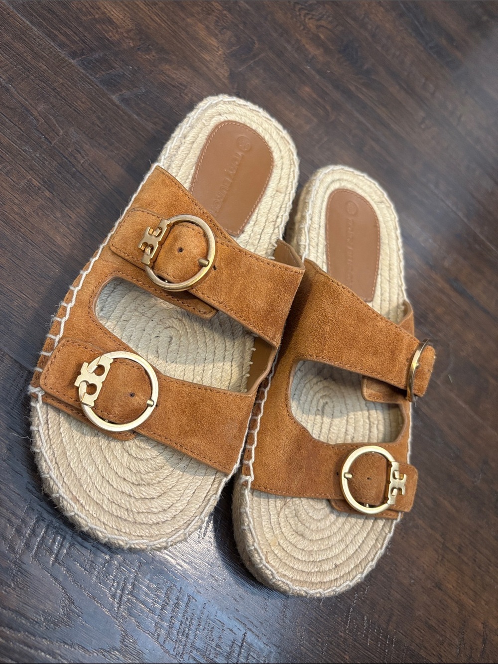 Tory Burch Women's Suede Dual-Buckle Slide Sandals - Tan